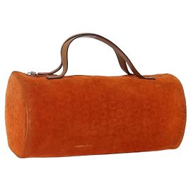 Céline CELINE C Macadam Canvas Boston Bag Suede Orange Silver Auth gh1851 Silvery Orange