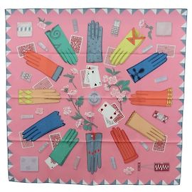 Hermès Foulard HERMES Carre 90 ""L'Heure des Gants"" in seta rosa Auth LNZ365SAM Rosa
