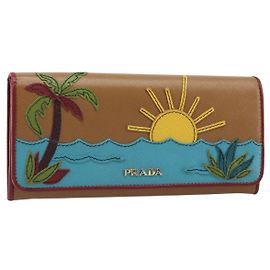 PRADA Long Wallet Safiano leather Brown Gold Auth LNZ082M Brown Golden