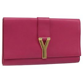Borsa Clutch Y Line in Pelle Rosa e Oro SAINT LAURENT 311213 Auth LNZ355 Rosa D'oro