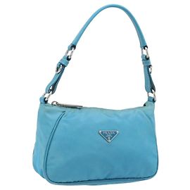 PRADA Shoulder Bag Nylon Light Blue Silver Auth LNZ298 Silvery Light blue