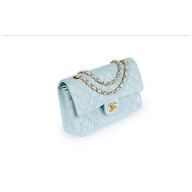 Borsa a spalla Chanel Timeless doppio flap azzurro cielo agnello Blu chiaro