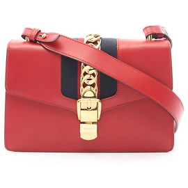 Borsa a Spalla Gucci Sylvie Small Web Line Rosso Blu navy