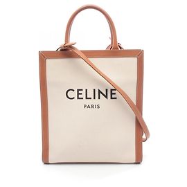 Céline Sac cabas vertical petit Celine Marron Écru
