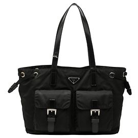 Prada Triangle Logo Plate Handbag Black