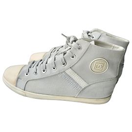 Chanel High-top Grey Canvas Sneakers Logo Size 41 GOOD CONDITION UNISEX Grey