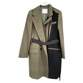 Abrigo Sacai con paneles en contraste y plisado Castaño Azul marino