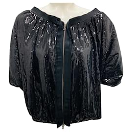 Lanvin Black Sequin Embellished Zip Front Top Black