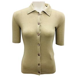 Suéter de lã e seda tricotado verde com colarinho e mangas curtas de Barbara Bui Verde