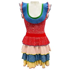 Vestido de punto con volantes en capas rojo / azul de Alexander McQueen Multicolor
