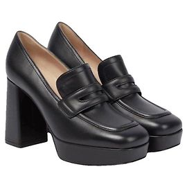 Gianvito Rossi Black Leather Platform Loafer Heels Black