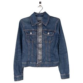 Dolce & Gabbana 2000s Rhinestone Denim Trucker Jacket Blue