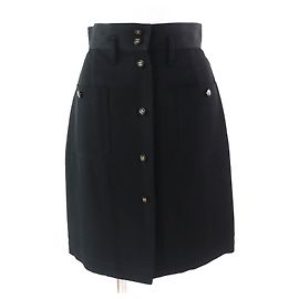 Chanel COCO Mark Button Wool Skirt Black