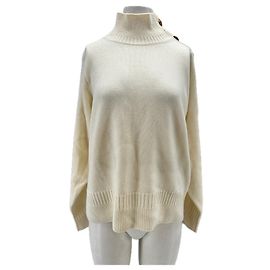 Eric Bompard Pull col montant avec boutons dorés en cachemire Beige
