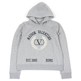 Valentino Logo bestickter Baumwoll-Nylon-Hoodie Grau