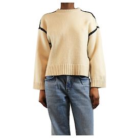Totême Strickpullover aus Wolle mit cremefarbenen Kontrastnähten - Größe XS Roh