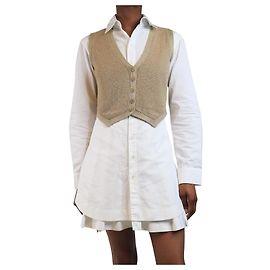 Ralph Lauren Brauner gestrickter kurzer Knopf-Top - Größe S Braun