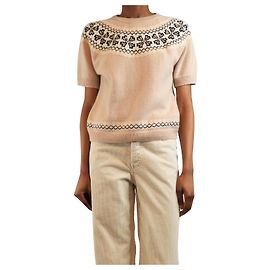 Frame Denim Haut en cachemire Fairisle à manches courtes rose - taille S Rose
