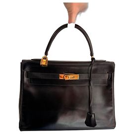 Hermès Kelly 32 Black Box Leather Handbag Black