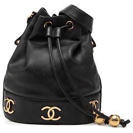 Chanel Black Caviar Triple CC Drawstring Bucket Bag Black