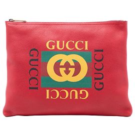 Rote mittelgroße Leder-Logo-Clutch von Gucci Rot