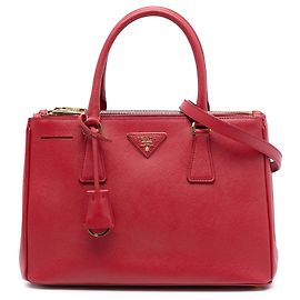 Borsa Prada Galleria Double Zip in Saffiano Lux rosso medio Rosso
