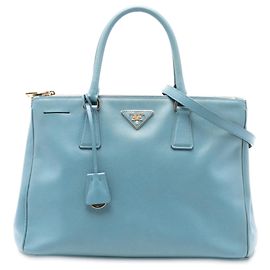 Bolsa Prada Galleria Double Zip em Saffiano Lux azul médio Azul Azul claro
