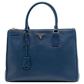 Bolsa Prada Galleria Double Zip em Saffiano Lux azul médio Azul Azul escuro