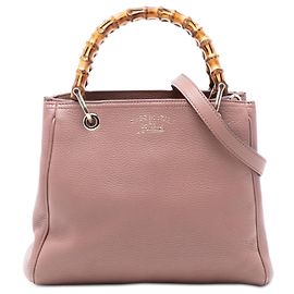 Bolsa shopper pequena de couro rosa Gucci com bambu Rosa