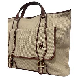 Borsa tote Chloé in tela beige e pelle marrone Marrone Beige