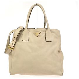 Bolsa de compras conversível aberta Prada Vitello Daino média Bege