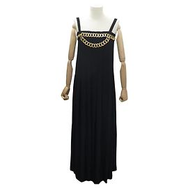 VINTAGE CHANEL KLEID MIT GROSSER KETTE 38 M SCHWARZE WOLLE NEU Schwarz