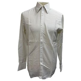 Camicia Button-Down in Cotone Bianco a Spina di Pesce di Gucci Bianco Crudo