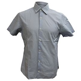 Ermenegildo Zegna Camicia a maniche corte con bottoni stampata Z Zegna in cotone blu Blu