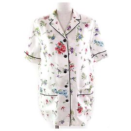 Kurzarmhemd aus Seide mit Blumenmuster Christian Dior Weiß Mehrfarben