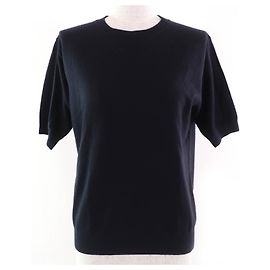 Pull en cachemire à col rond et manches courtes Prada Bleu Bleu Marine