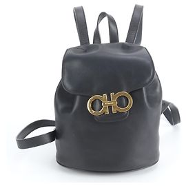 Salvatore Ferragamo Double Gancini Leather Backpack Black
