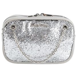Borsa tote in pelle argento glitter Miu Miu con catena Argento