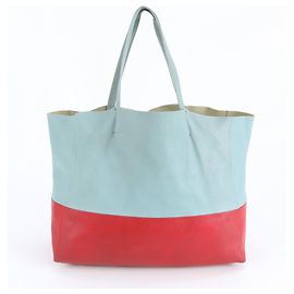 Céline Celine Horizontal Cabas Leather Tote Bag Red Light blue