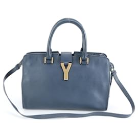 Bolsa de Ombro em Couro YSL Petite Cabas Y-Line de Yves Saint Laurent Azul marinho