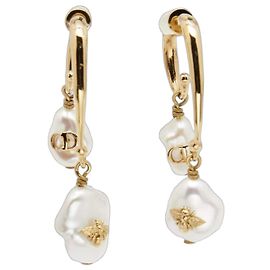 Pendientes Dior Pearl Bee Star Blanco Dorado