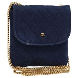 Pochette a Catena CHANEL Cotone Blu Navy Oro CC Auth bs33731 D'oro Blu navy