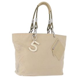 Bolsa Tote CHANEL No5 em lona bege com CC prateado Auth 169753 Prata Bege