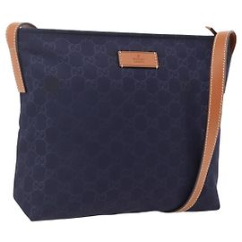 GUCCI GG Canvas Shoulder Bag Nylon Navy Silver 314529 Auth ep13678 Silvery Navy blue