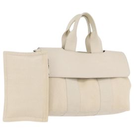 Hermès HERMES Valparaiso PM Handtasche Canvas Leder Creme Silber Auth bs33820 Silber Roh