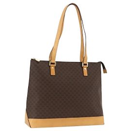 Céline CELINE Macadam Canvas Tote Bag PVC Leather Brown Gold Auth ka2928 Brown Golden