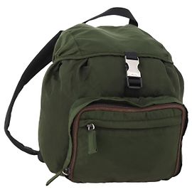 Sac à dos PRADA en nylon vert argent authentique ti3636 Argenté Vert