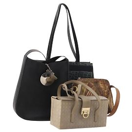 Borsa Salvatore Ferragamo in pelle nylon 4 pezzi Nero Beige Bianco Auth mr2116 Nero Bianco Beige