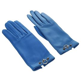 Hermès Luvas HERMES Medor Couro 6 1/2 Azul Auth ARZ096V Azul