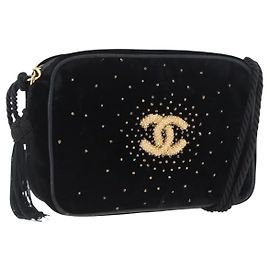 Borsa a Spalla CHANEL Velluto Nero Oro CC Auth ARZ008SAV Nero D'oro